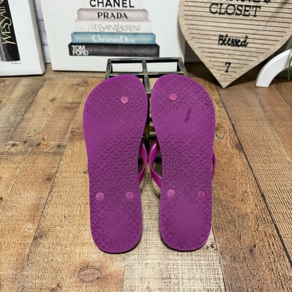 Tory Burch Lattice T Fuschia Flip Flop Flat Sandal Pink 10 - Picture 3 of 7